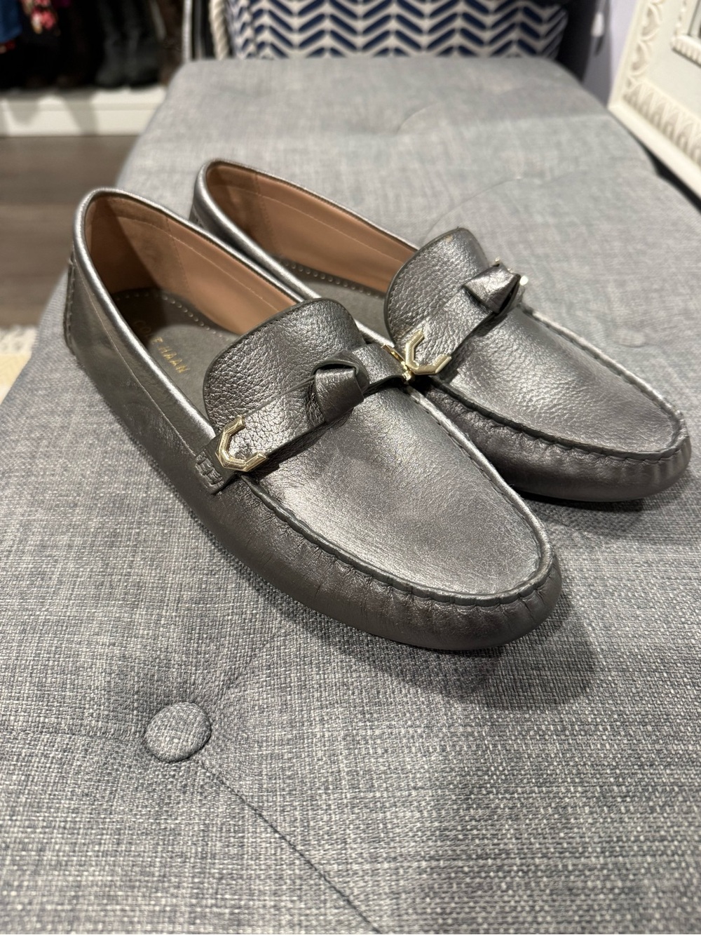 Cole Haan Metallic Gray Leather Women's Loafers